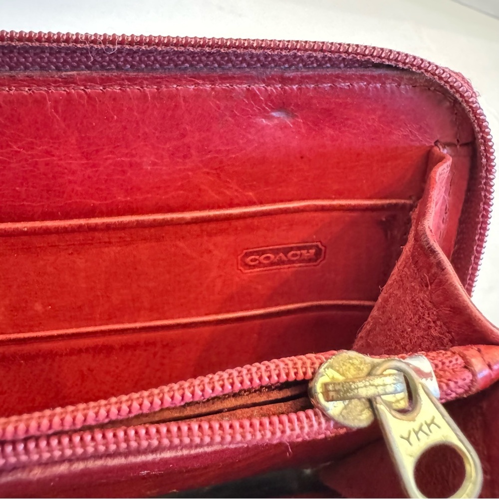 Vintage Coach Wallet Burgundy Leather Card Bill Coin Zip Around Accordion VTG - Picture 6 of 16
